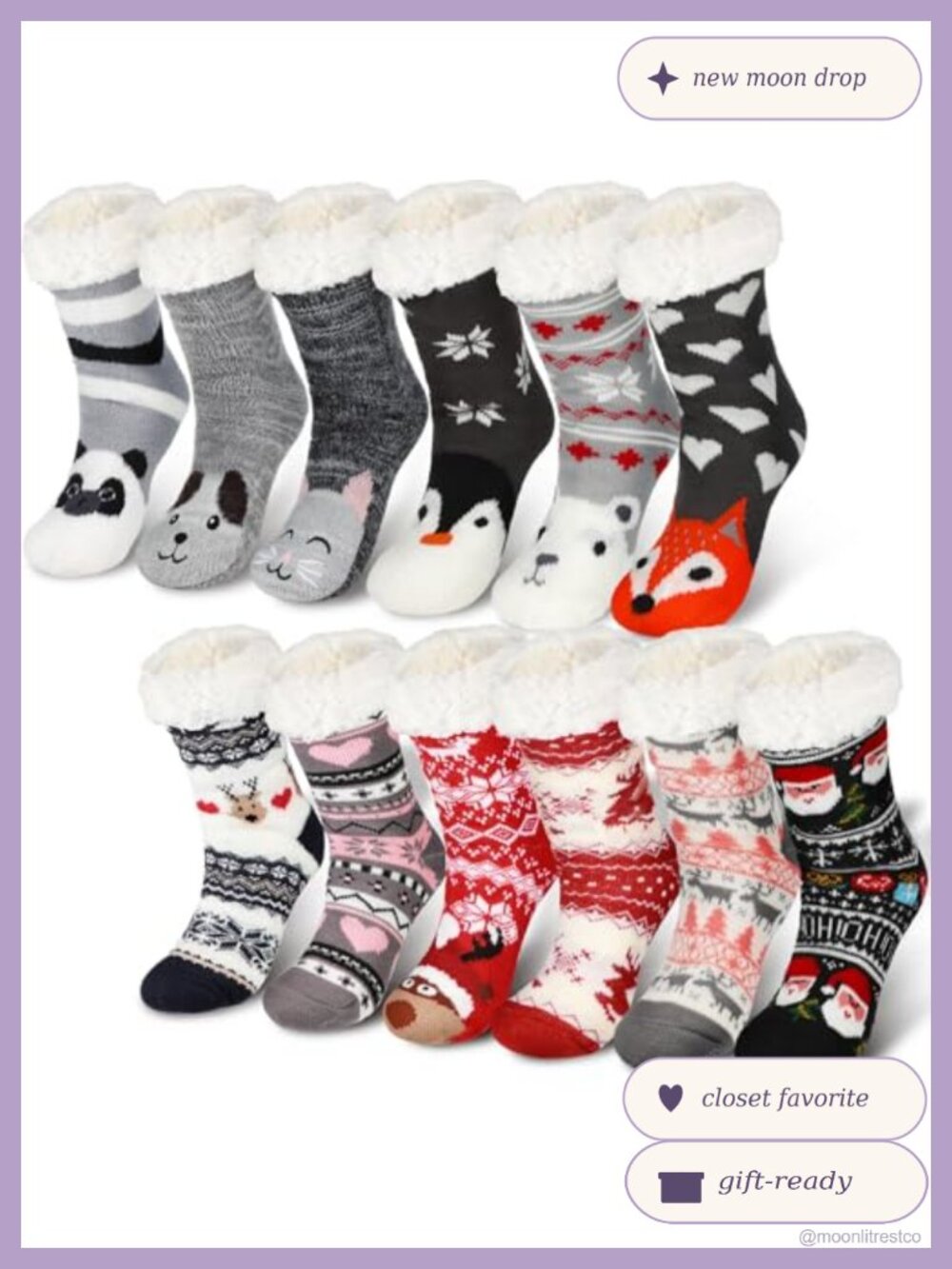 12 Pairs Fuzzy Fleece Lined Slipper Socks Non Slip Warm